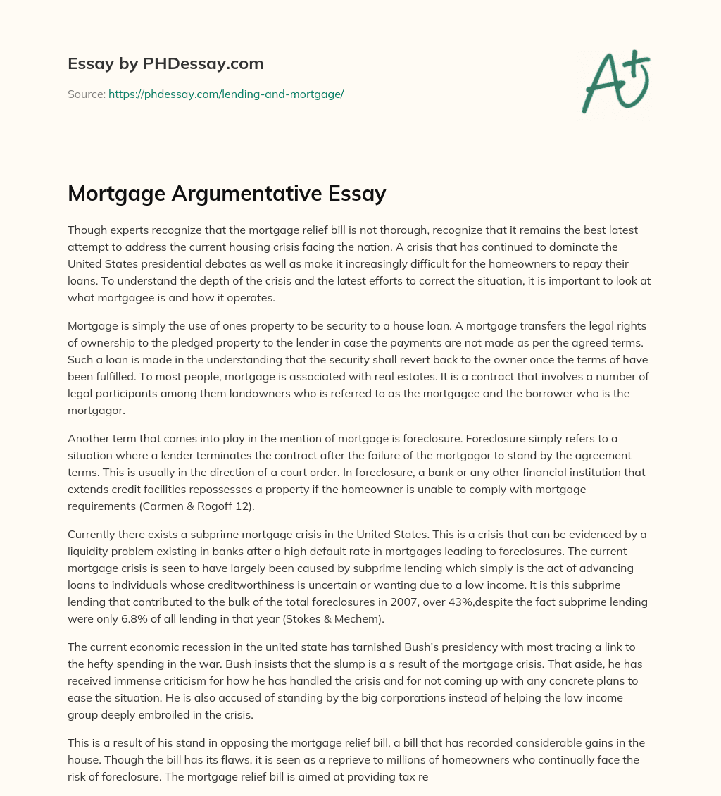 Mortgage Argumentative Essay essay