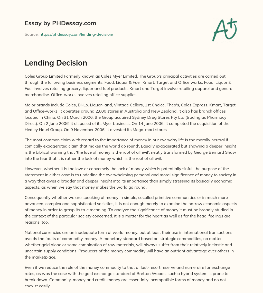 Lending Decision essay