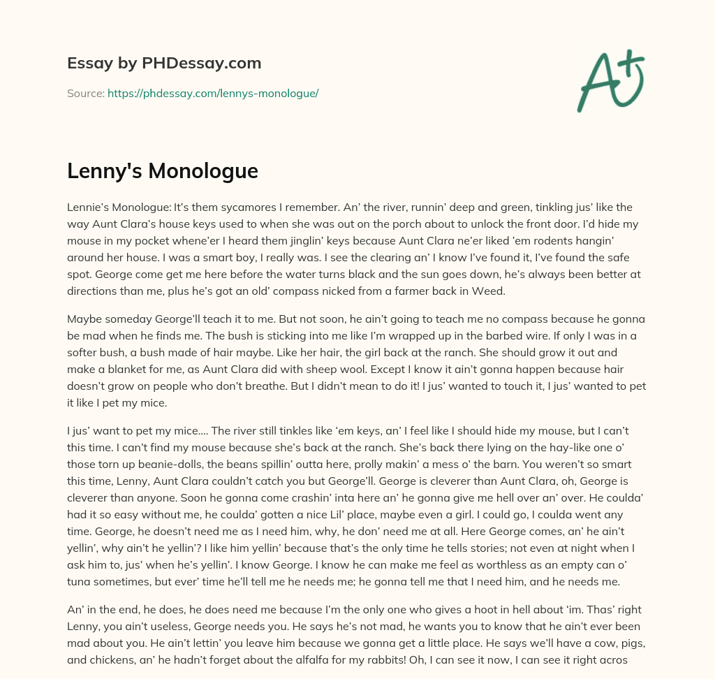 Lenny’s Monologue essay