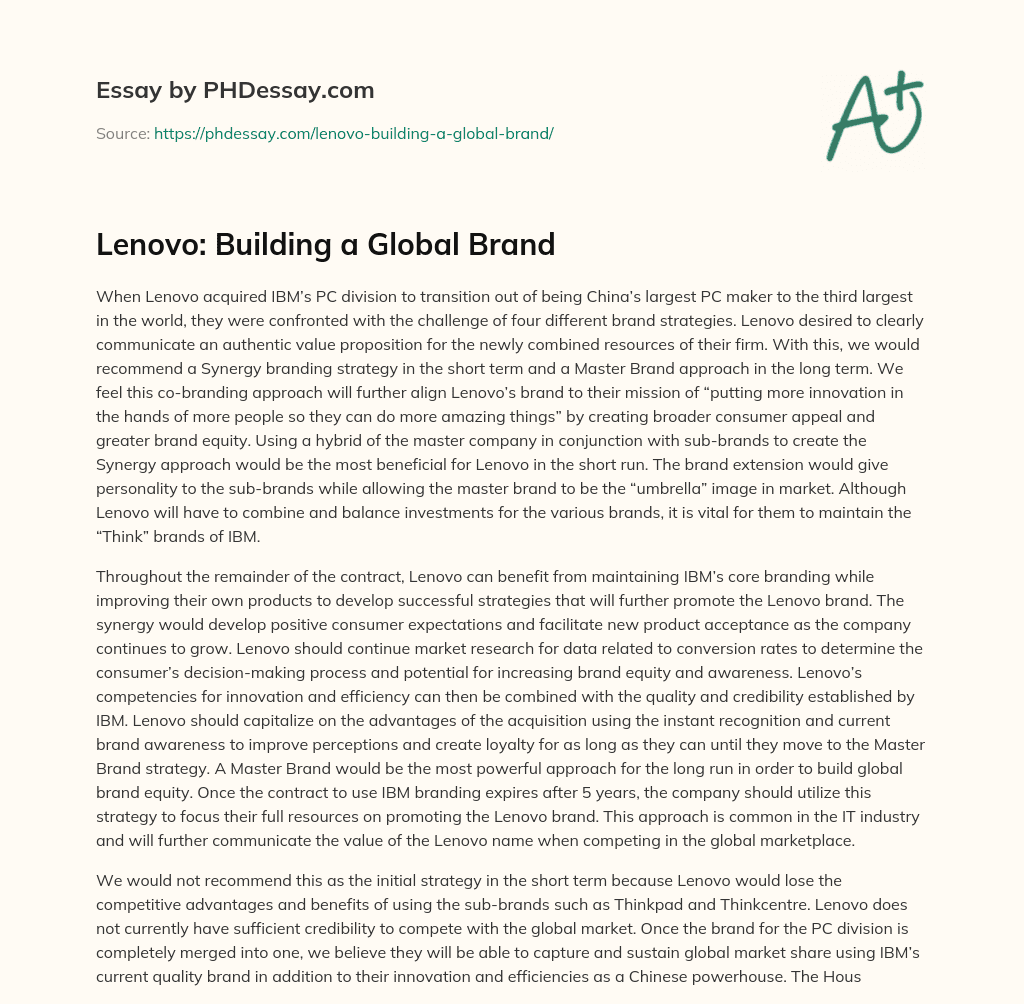 lenovo building a global brand case study