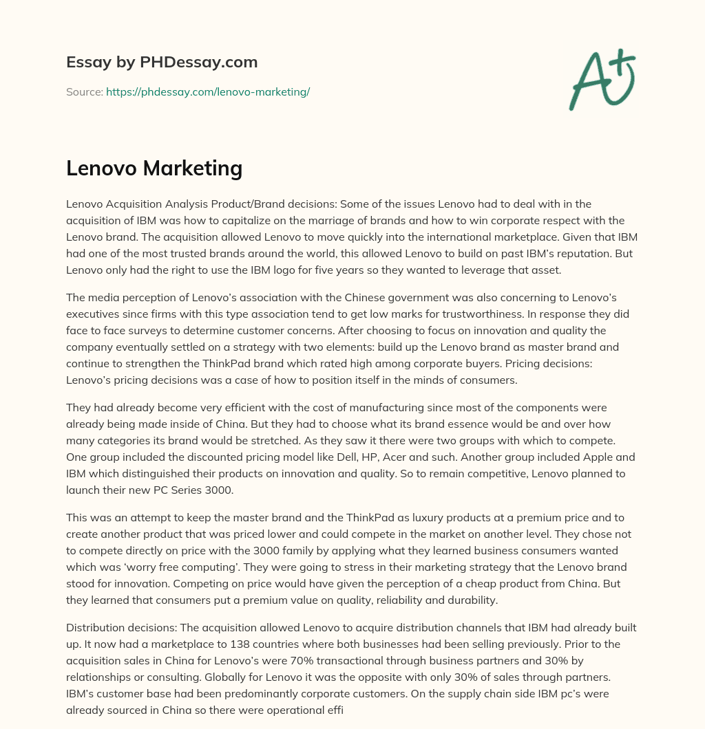 Lenovo Marketing essay