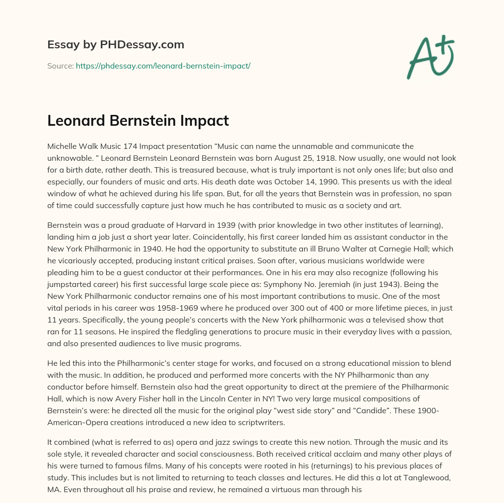 Leonard Bernstein Impact essay