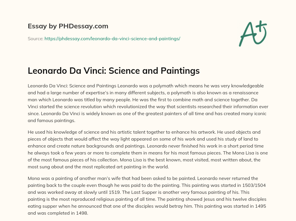 Leonardo Da Vinci: Science and Paintings essay