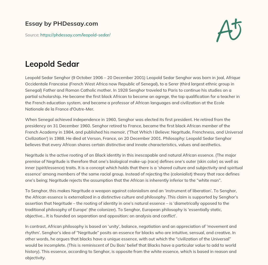 Leopold Sedar essay