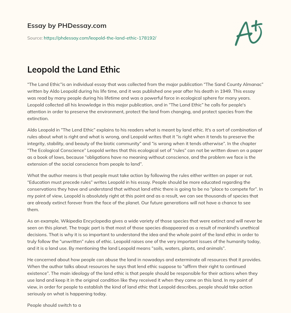 Leopold the Land Ethic essay