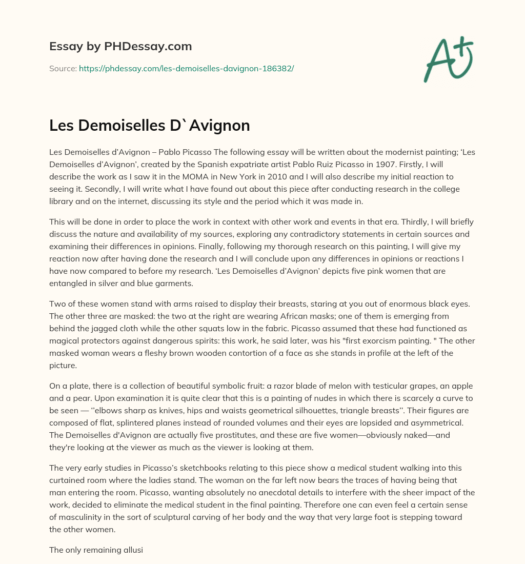 Les Demoiselles D`Avignon essay