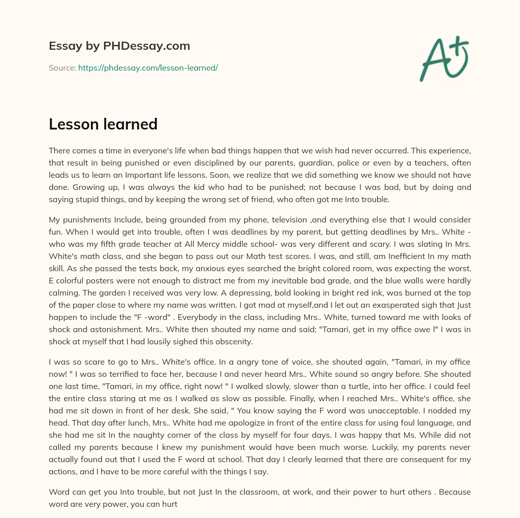 a hard lesson learned essay