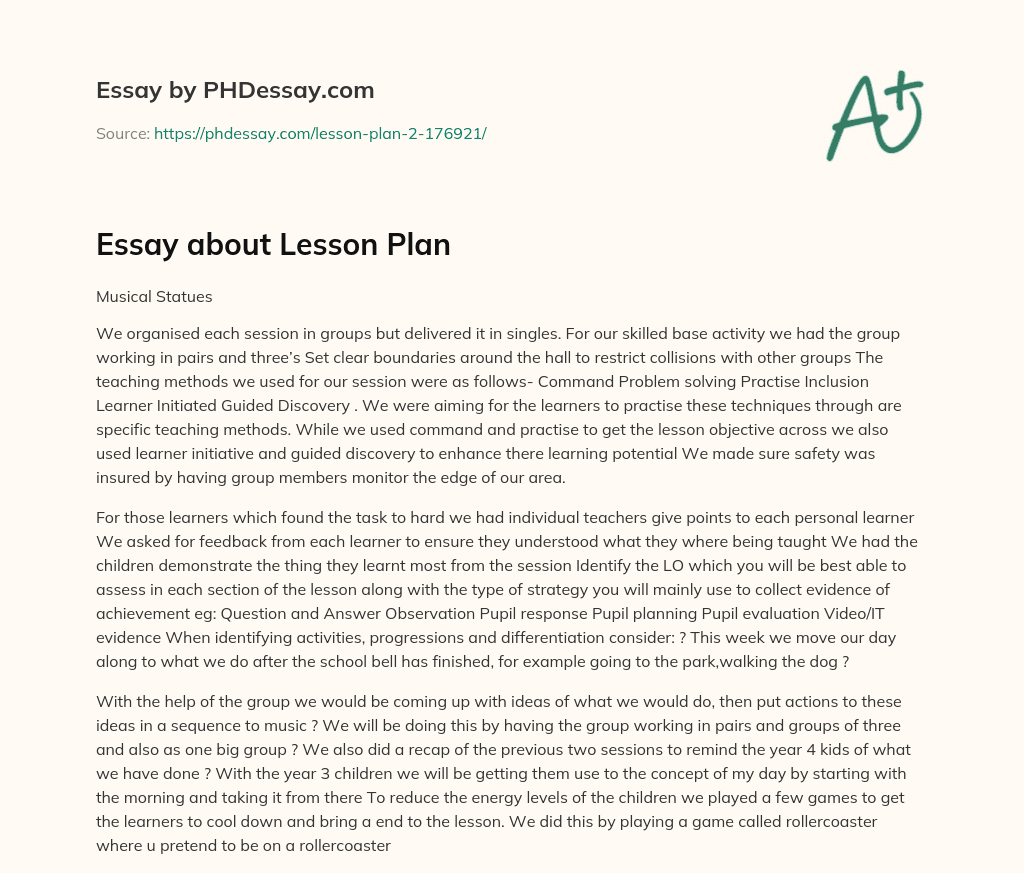 Essay about Lesson Plan essay