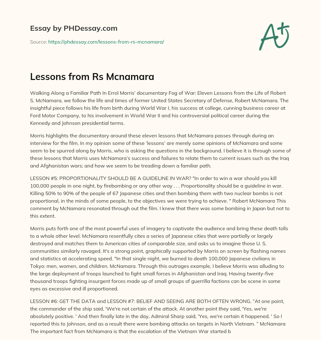 Lessons from Rs Mcnamara essay