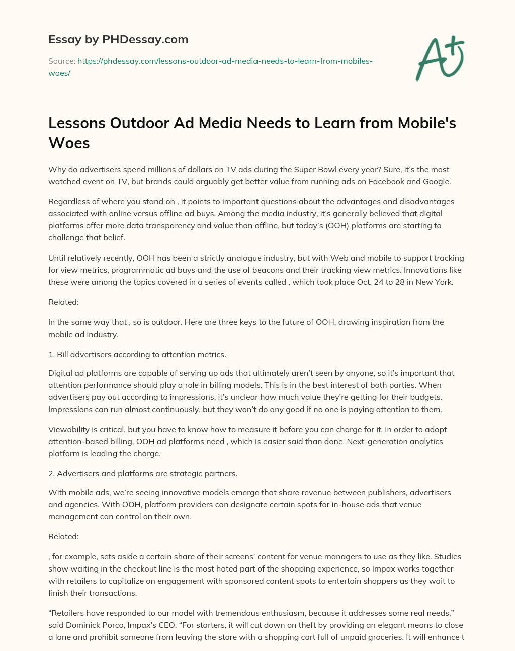 Lessons Outdoor Ad Media Needs to Learn from Mobile’s Woes essay