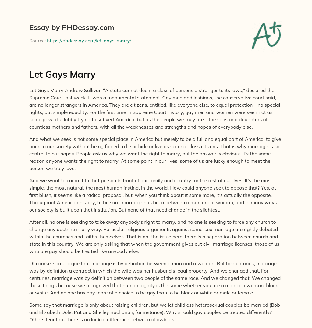 Let Gays Marry essay