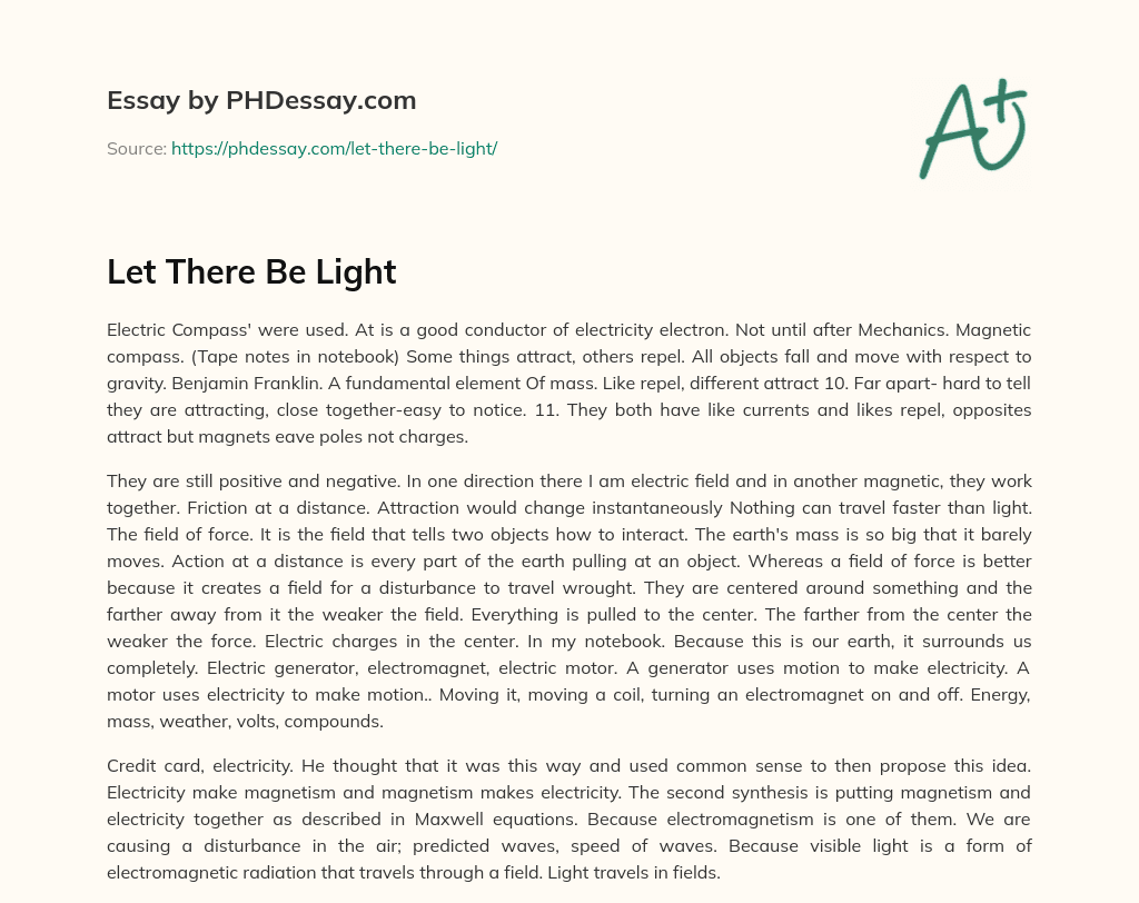 Let There Be Light essay
