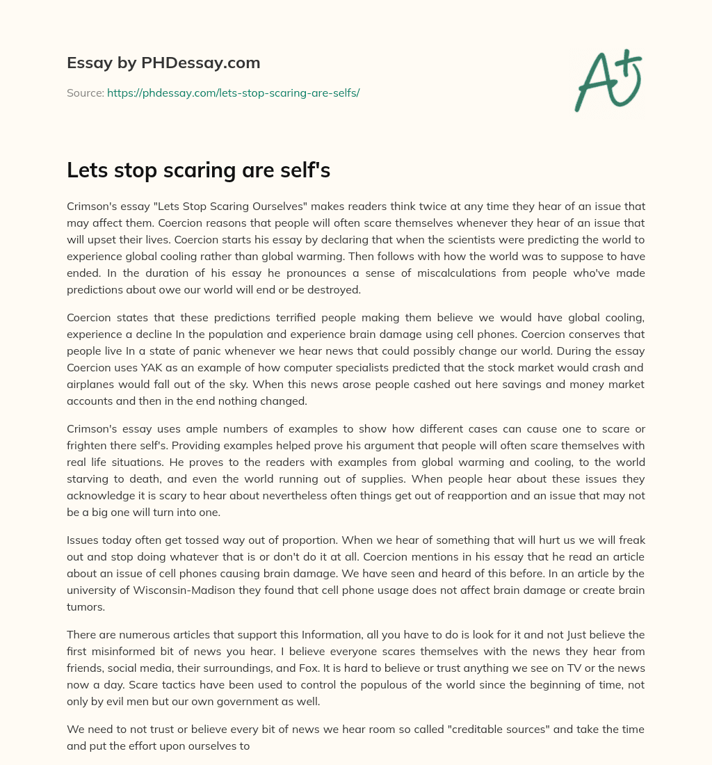 Lets stop scaring are self’s essay