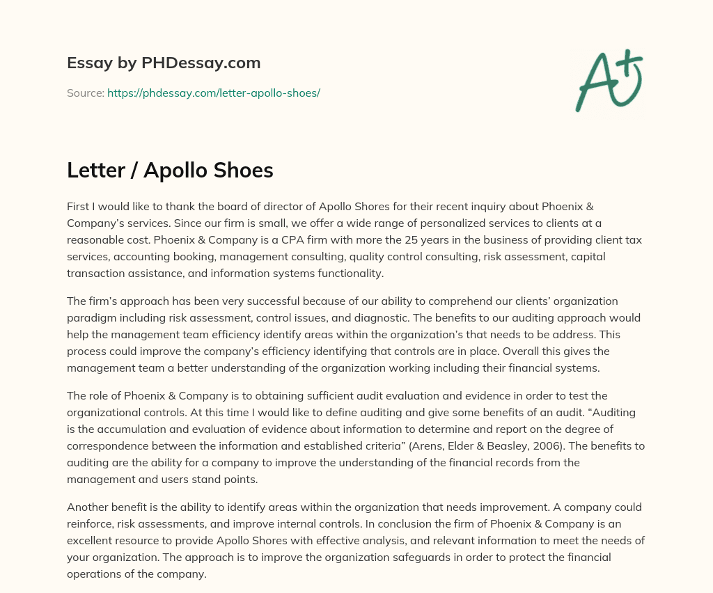 Letter / Apollo Shoes essay
