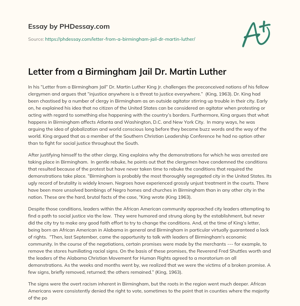 Letter from a Birmingham Jail Dr. Martin Luther essay