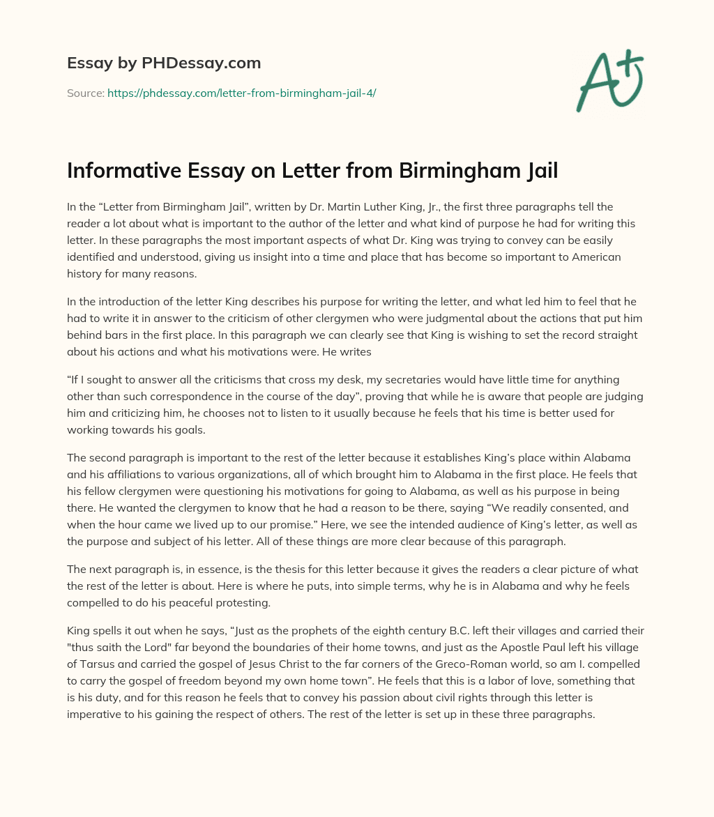 Informative Essay on Letter from Birmingham Jail essay