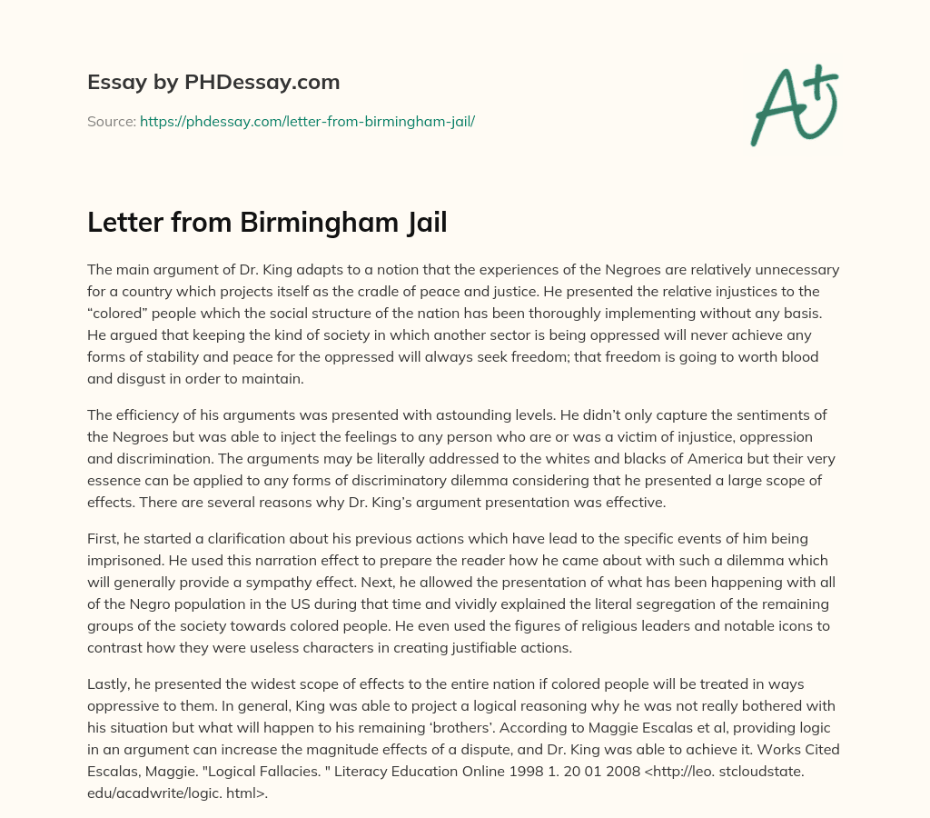Letter from Birmingham Jail essay