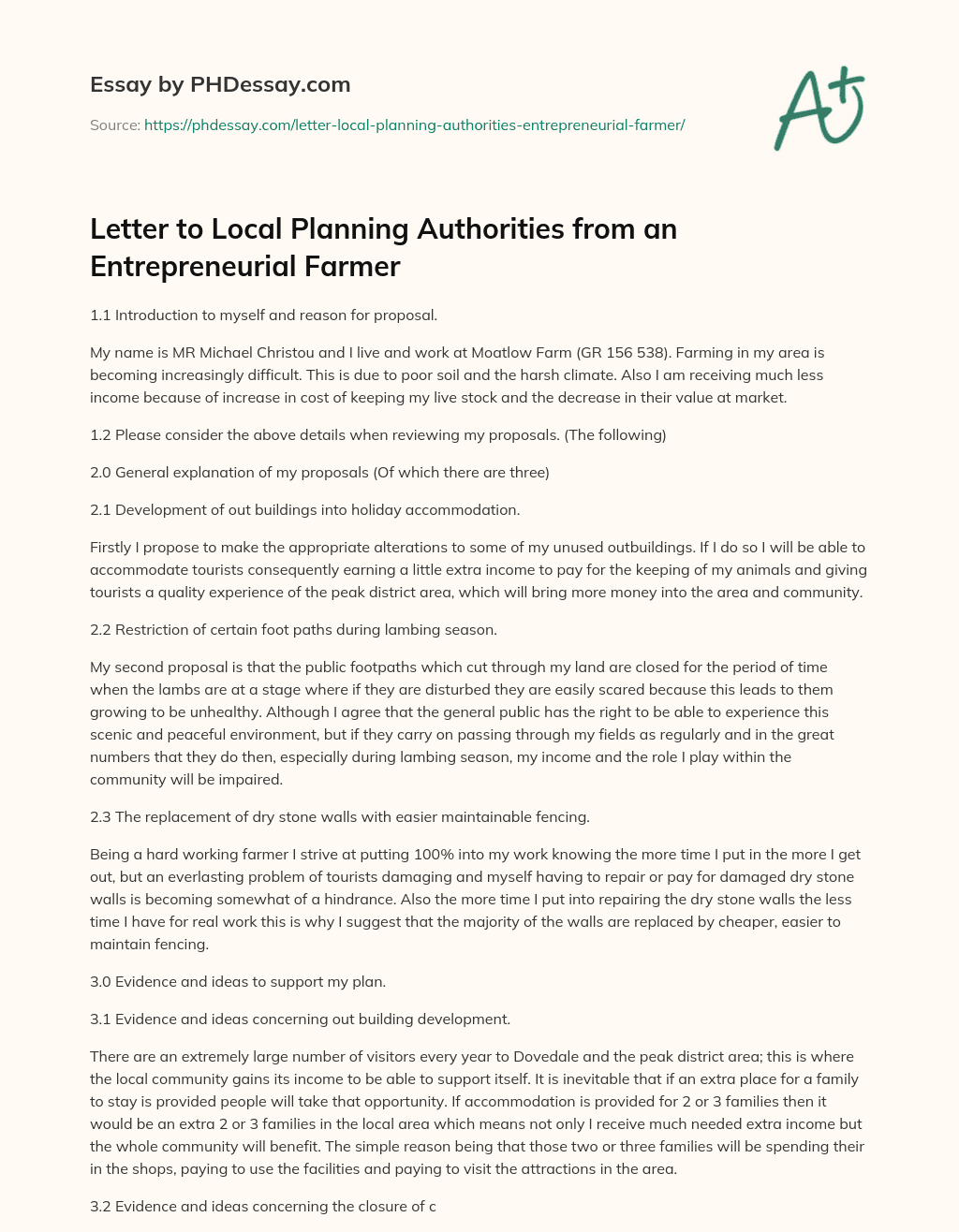 Letter to Local Planning Authorities from an Entrepreneurial Farmer essay