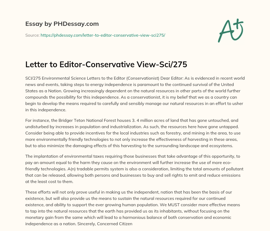 Environmental Science: Letters to The Editor essay