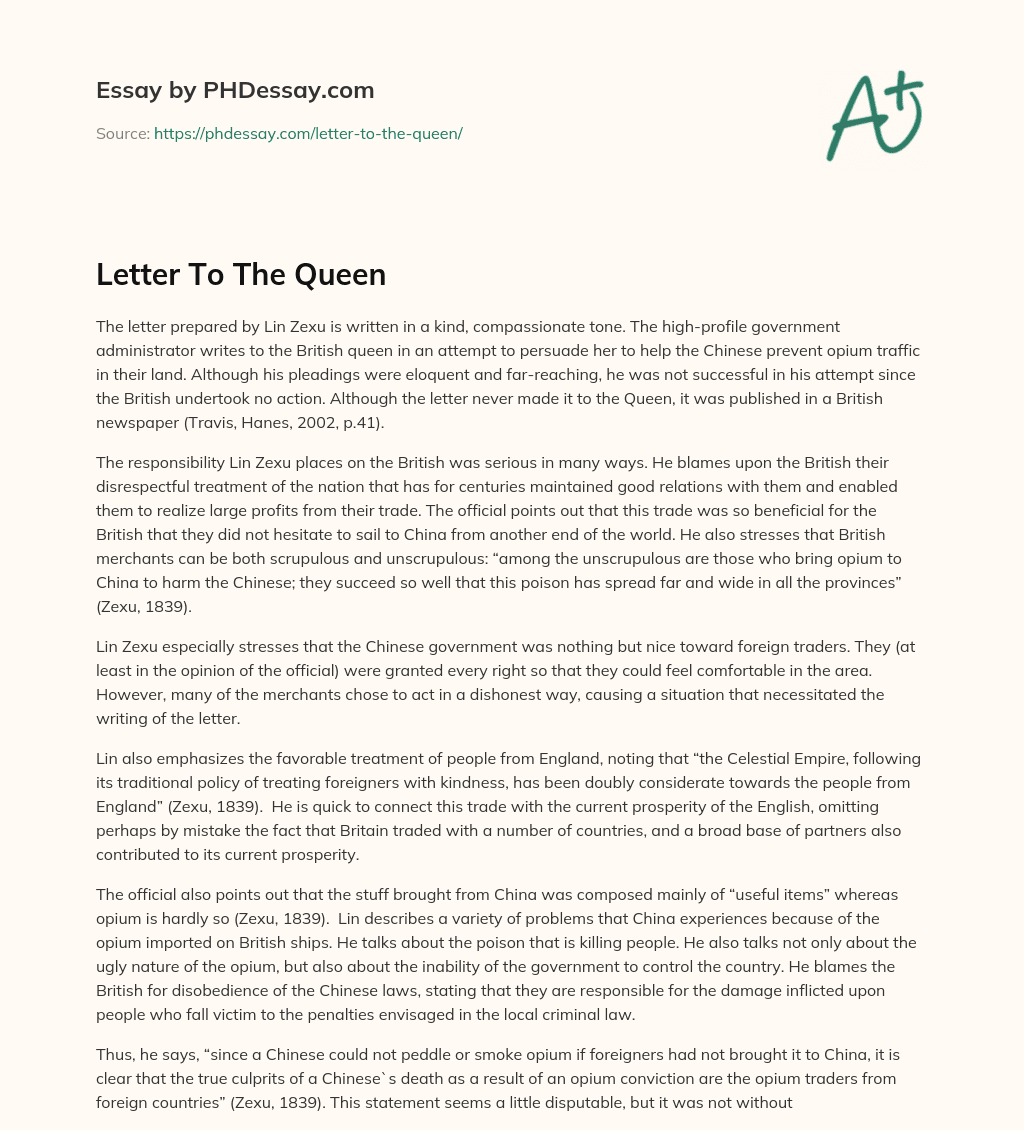 Letter To The Queen essay