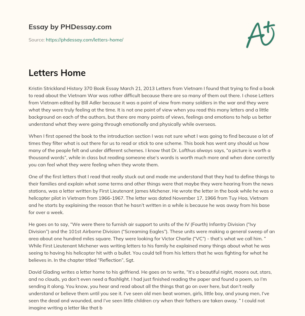 Letters Home essay
