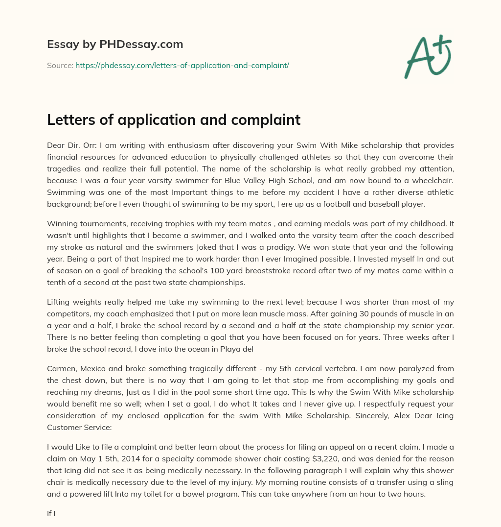 Letters of application and complaint essay
