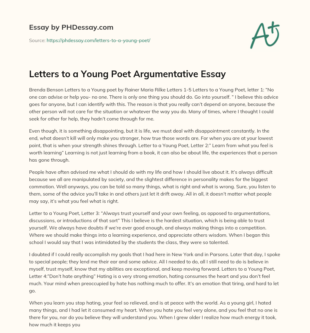 Letters to a Young Poet Argumentative Essay essay