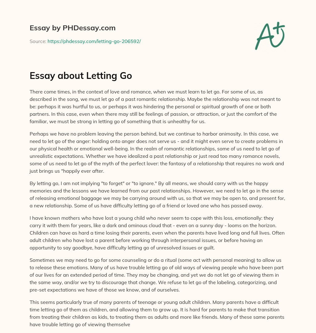 The Importance of Letting Go in Love and Romance essay