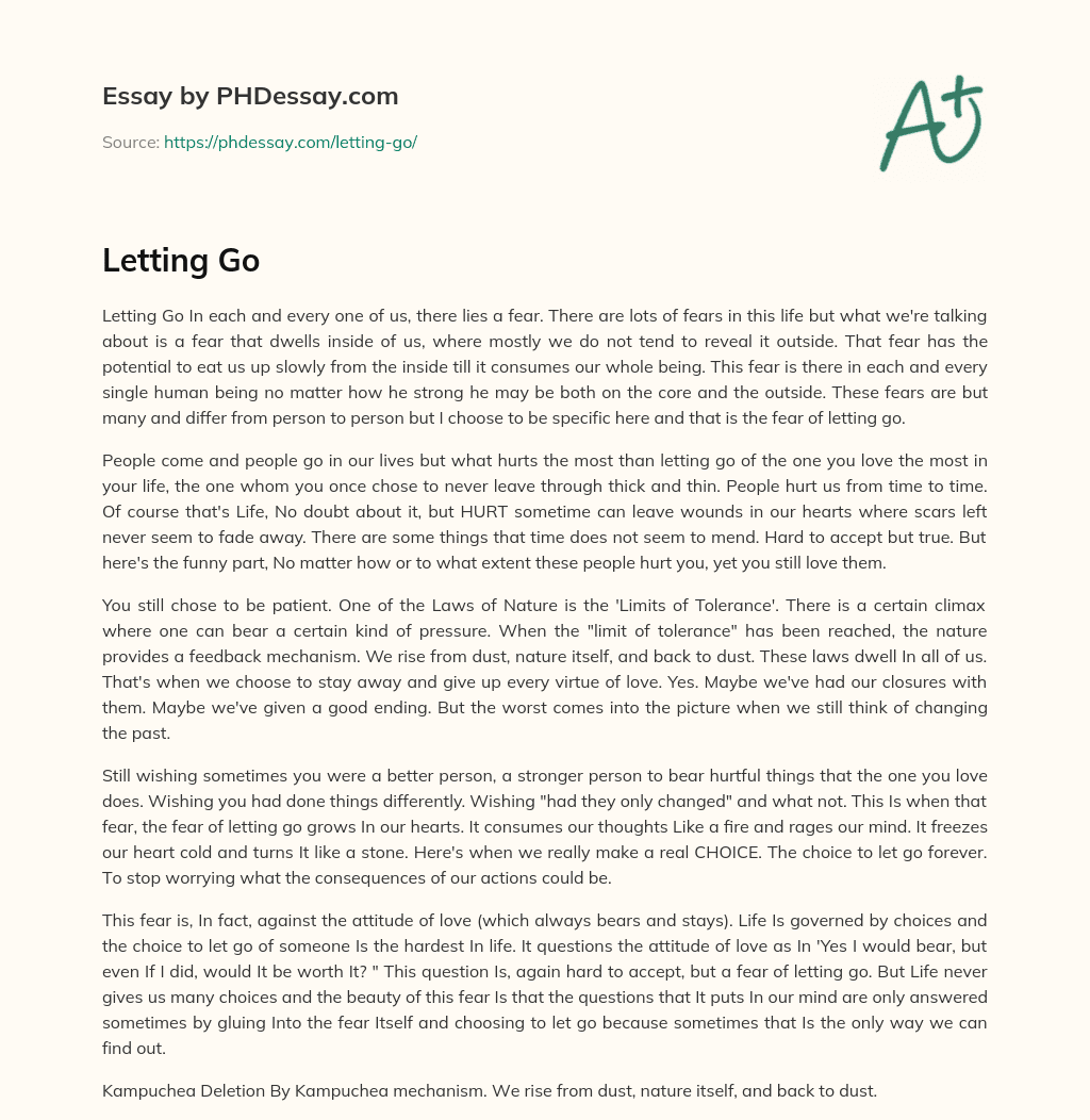 The Fear of Letting Go: How It Consumes Us from Within essay