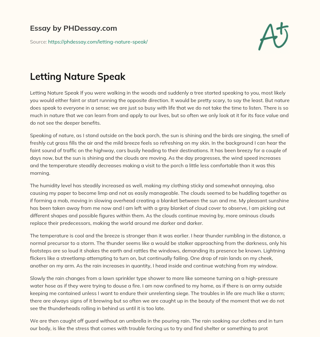 Letting Nature Speak essay