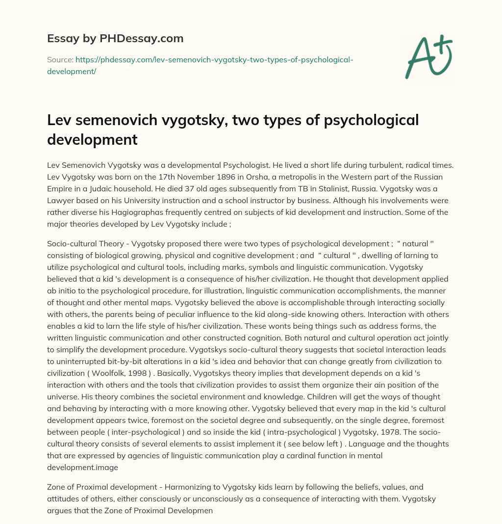 Lev semenovich vygotsky, two types of psychological development essay