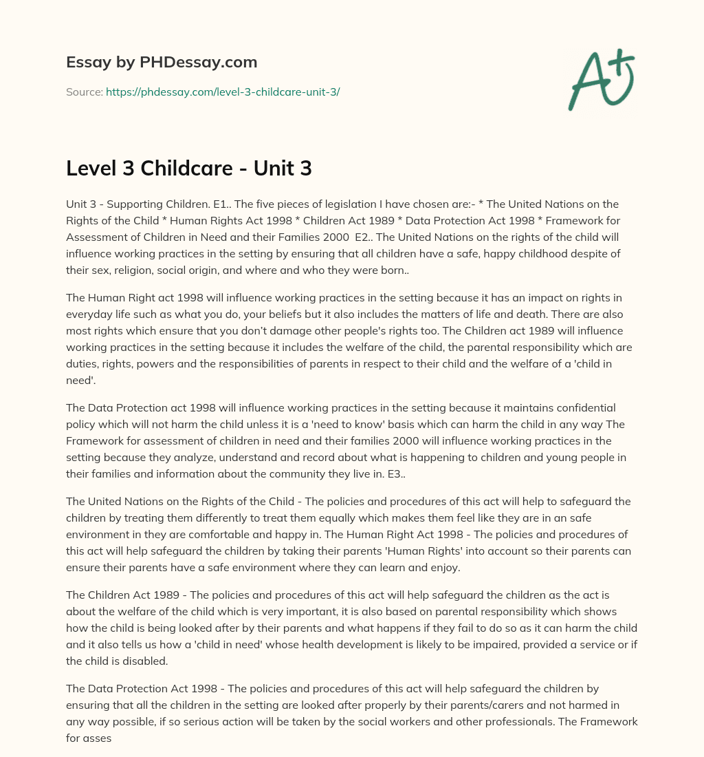 revise essay level 3 childcare