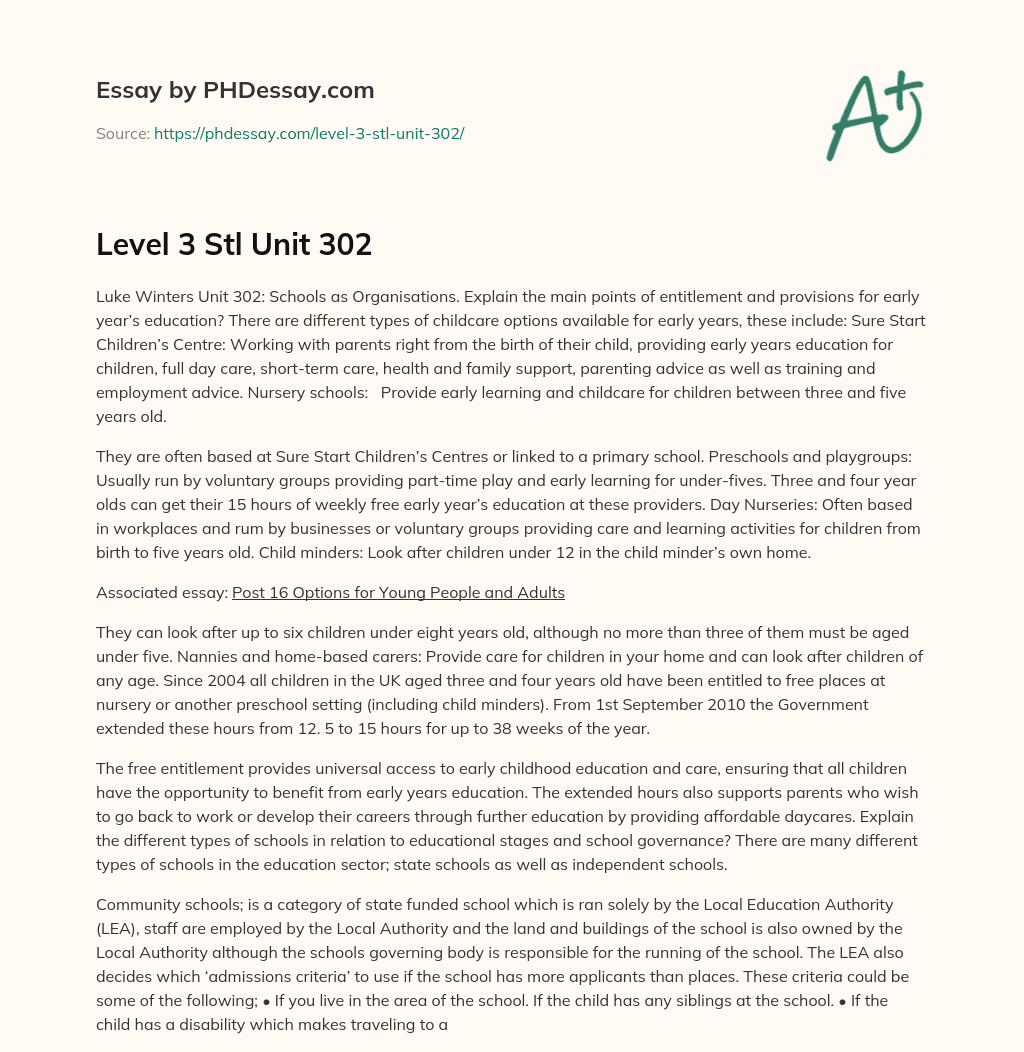 Types of Early Years Education and Childcare Options in the UK essay