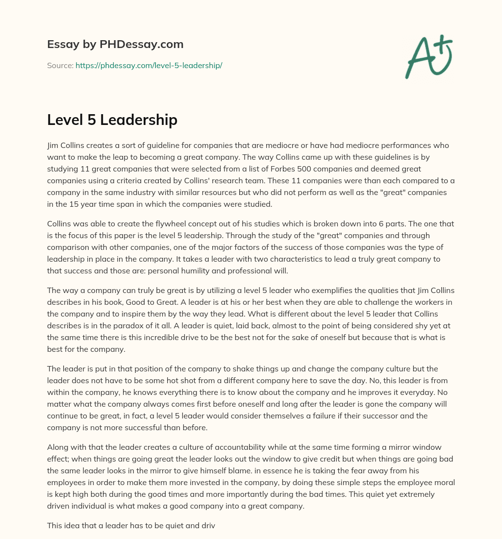 Level 5 Leadership essay