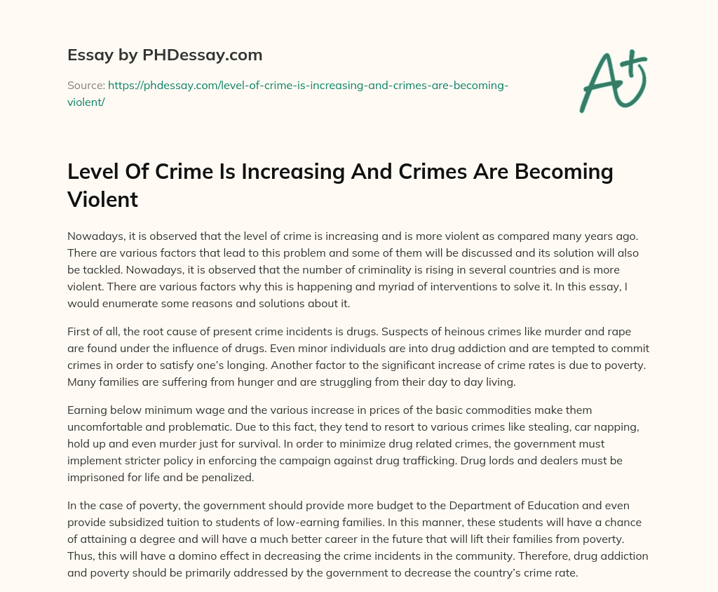 essay on increase in violent crime