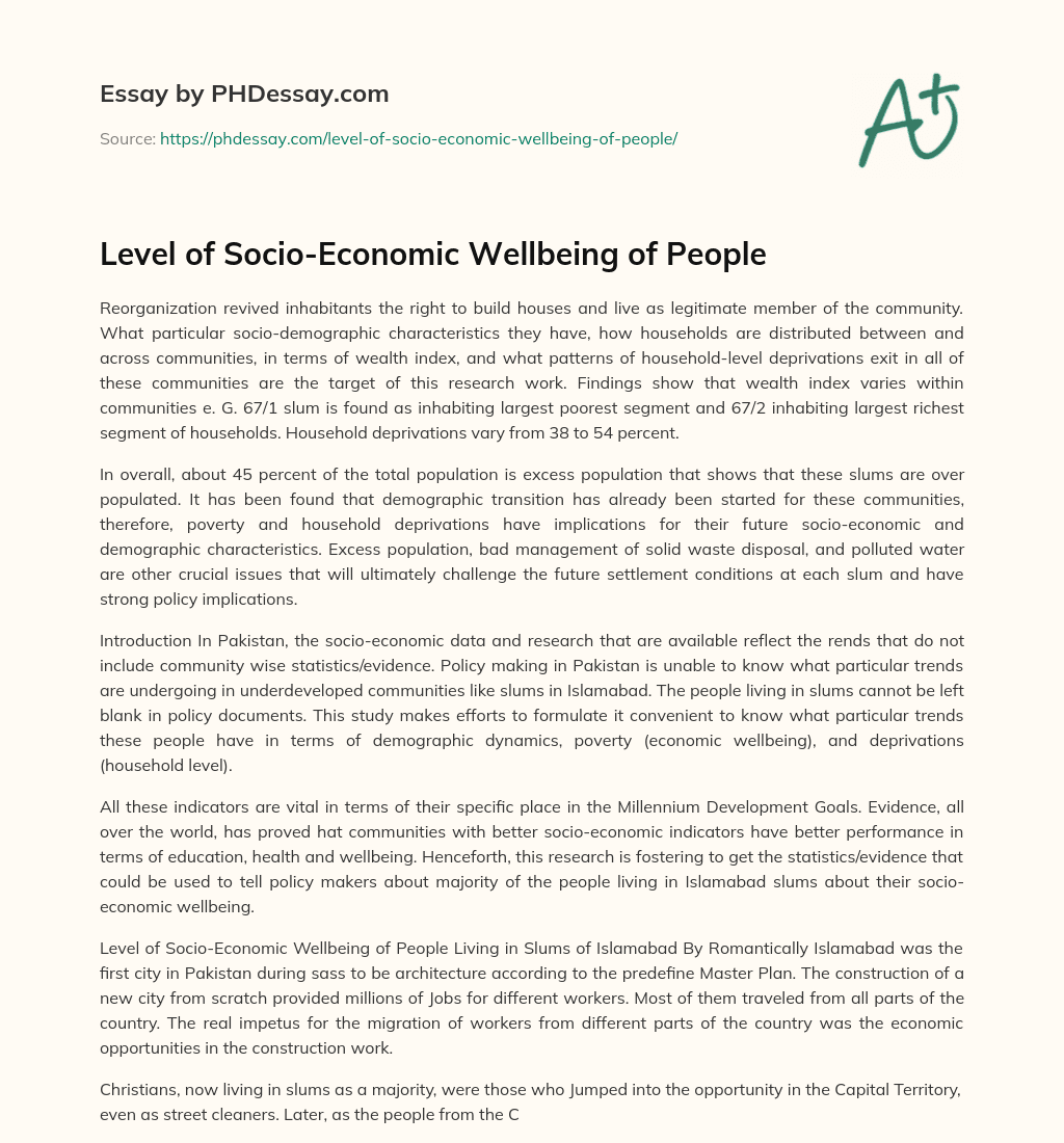 Level of Socio-Economic Wellbeing of People essay
