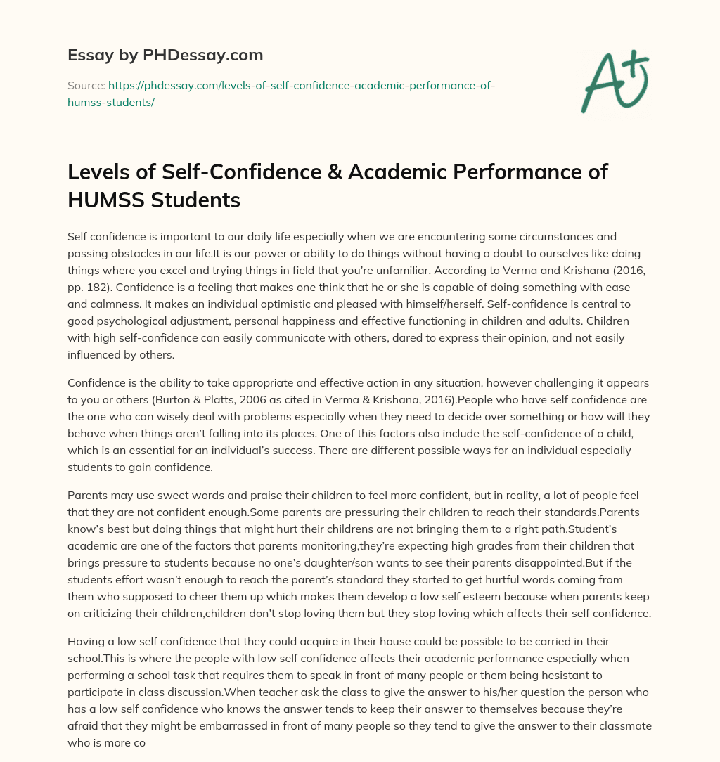self confidence research studies