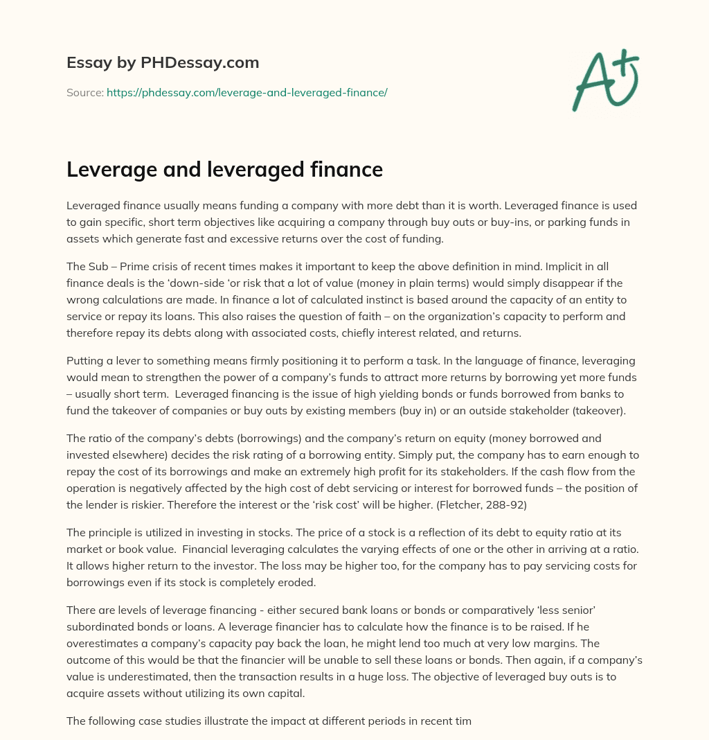 Leverage and leveraged finance essay