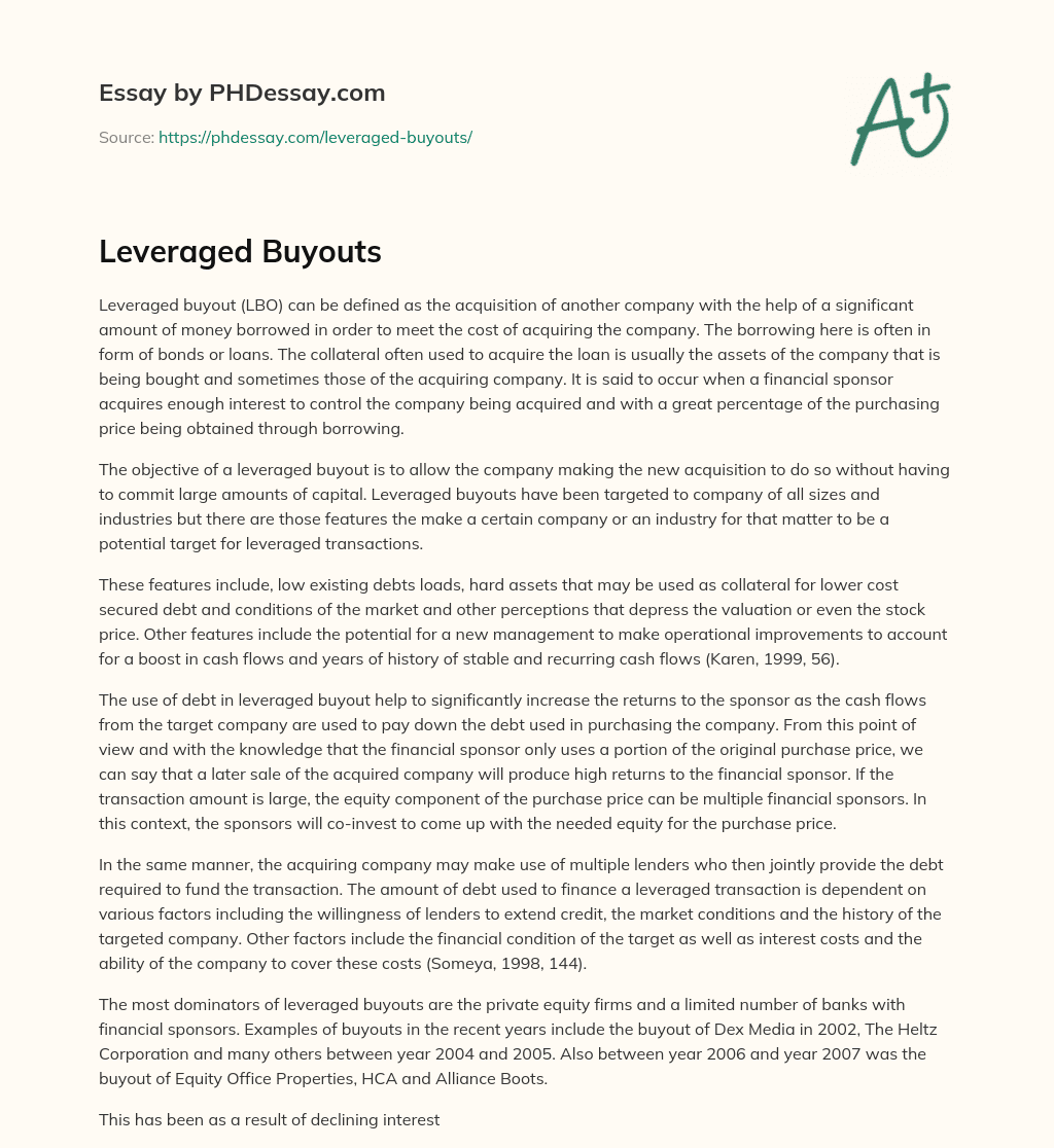 Leveraged Buyouts essay