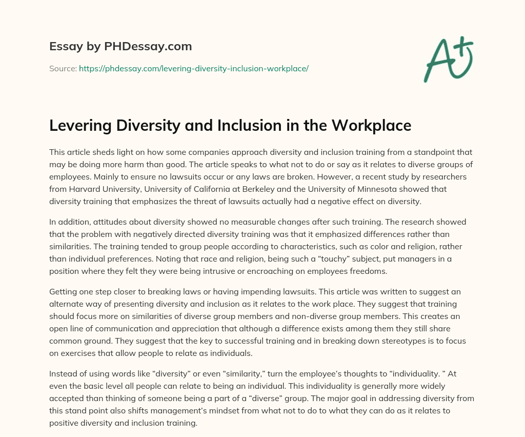 diversity workplace essay