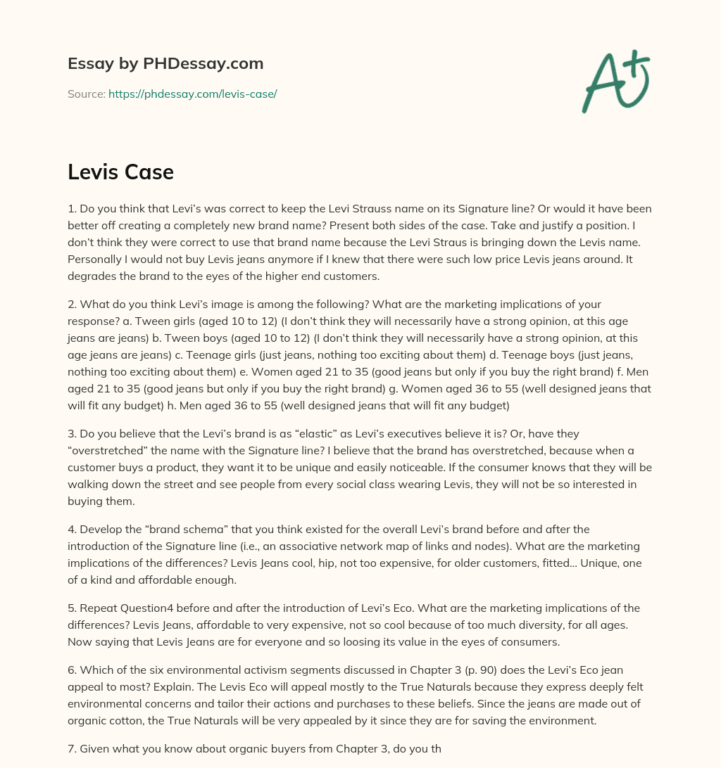 Levi’s Branding Strategy and Image Perception among Different Demographics essay