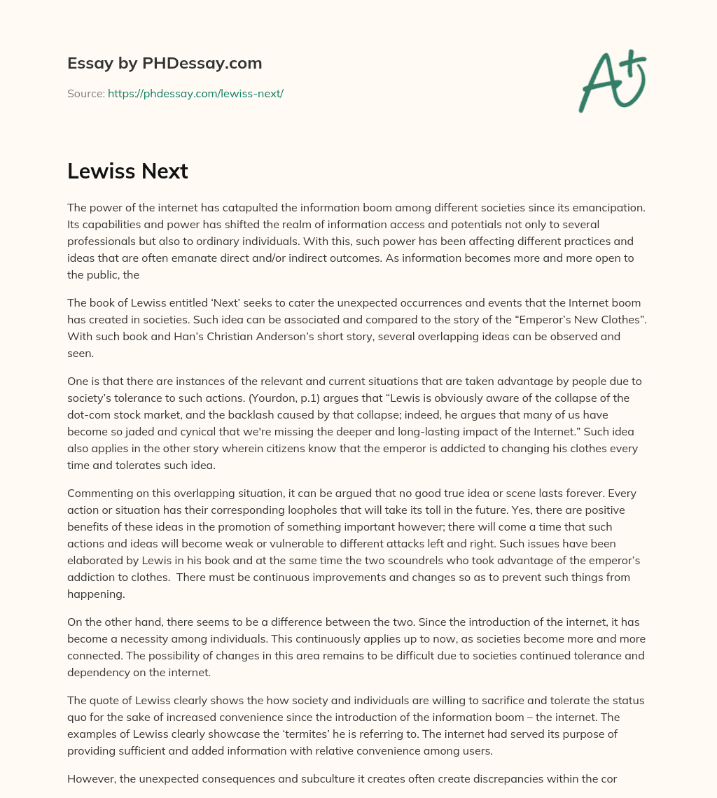 The Power of the Internet and its Impact on Society: A Comparison to ‘The Emperor’s New Clothes’ essay