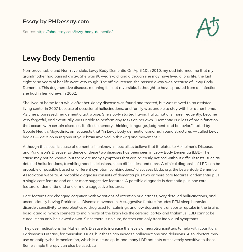 Lewy Body Dementia essay