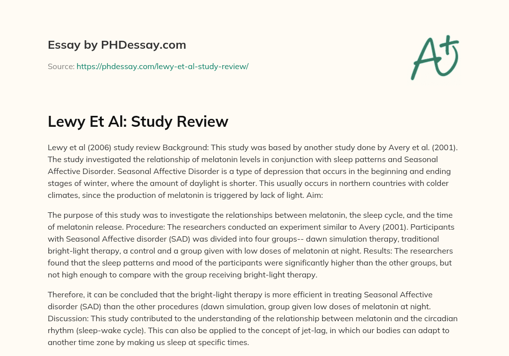 Lewy Et Al: Study Review essay