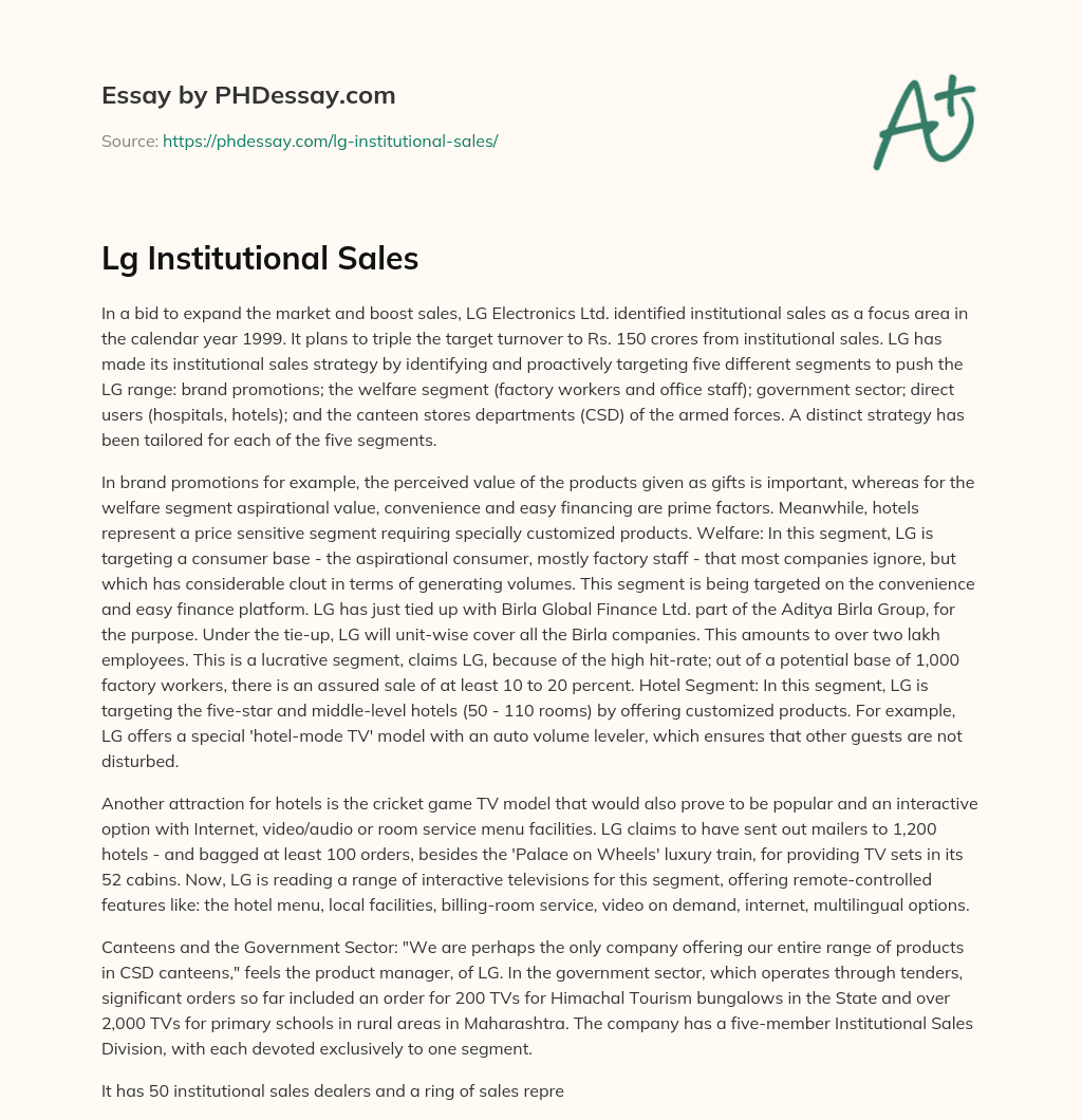 Lg Institutional Sales essay