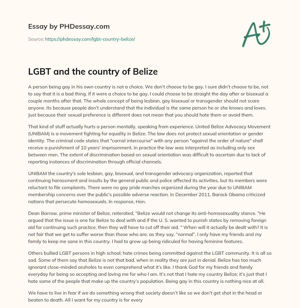 LGBT and the country of Belize essay