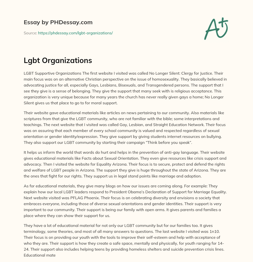 Lgbt Organizations essay