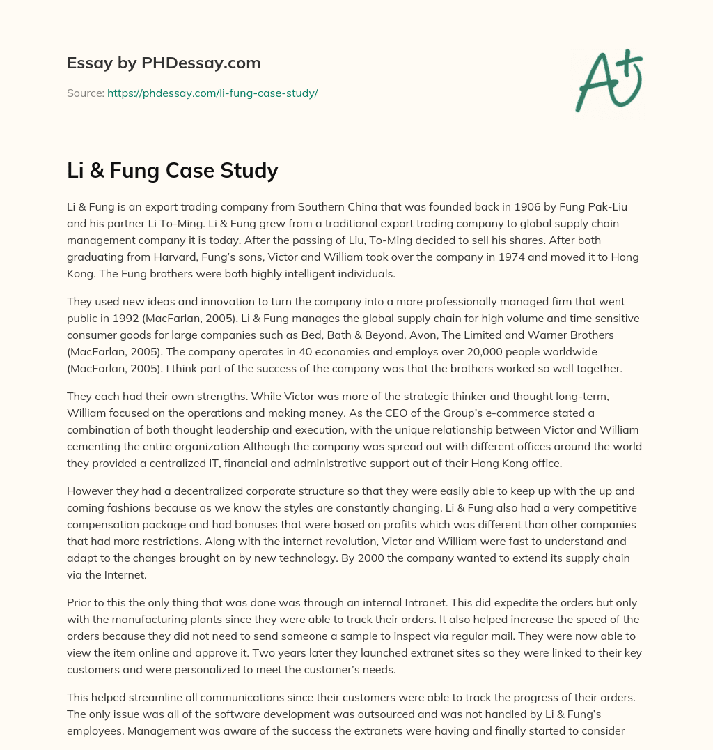 Li & Fung Case Study essay