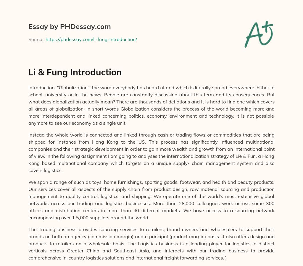 Li & Fung Introduction essay