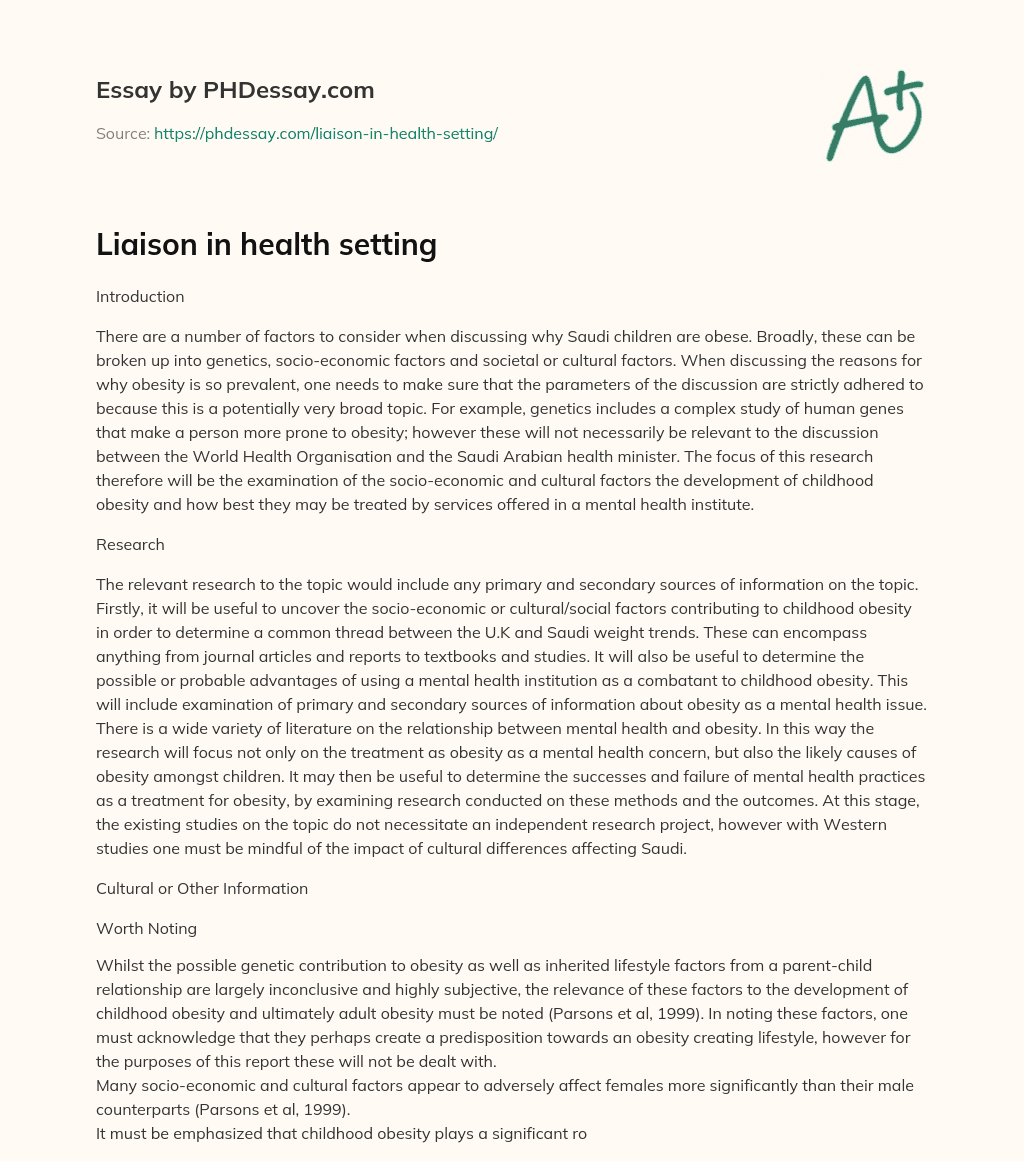 Liaison in health setting essay